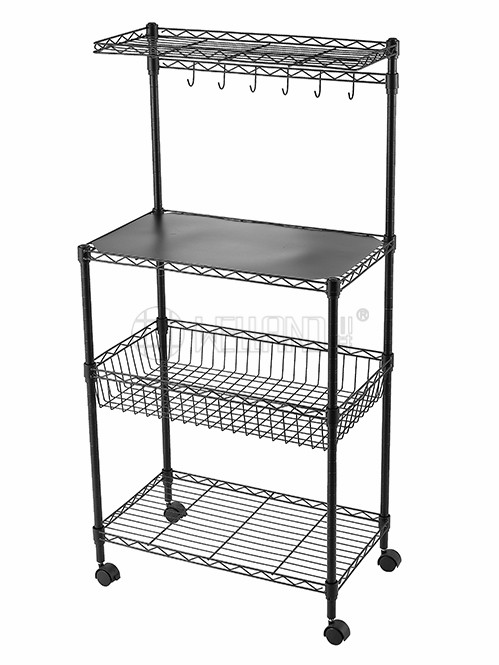 家用廚房微波爐烤箱落地置物架_可移動烘焙調味罐食品物品收納架（1）