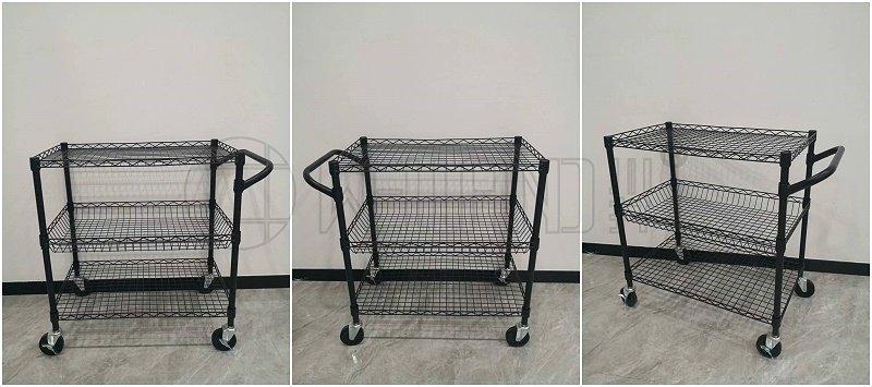 新款三層黑色防銹商用網格廚房推車分享-川井